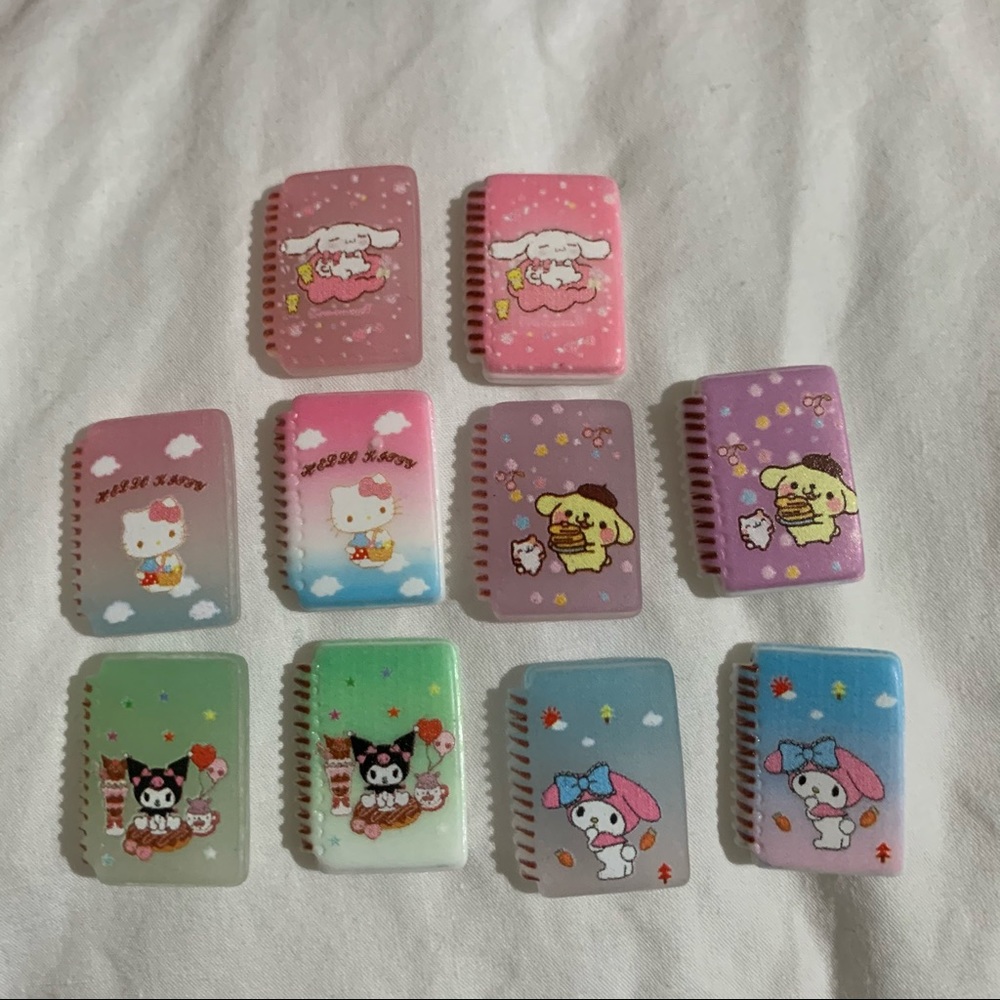 Hello Kitty Sanrio Mini Notebook Charms for DIY set of 10; half glow in the dark